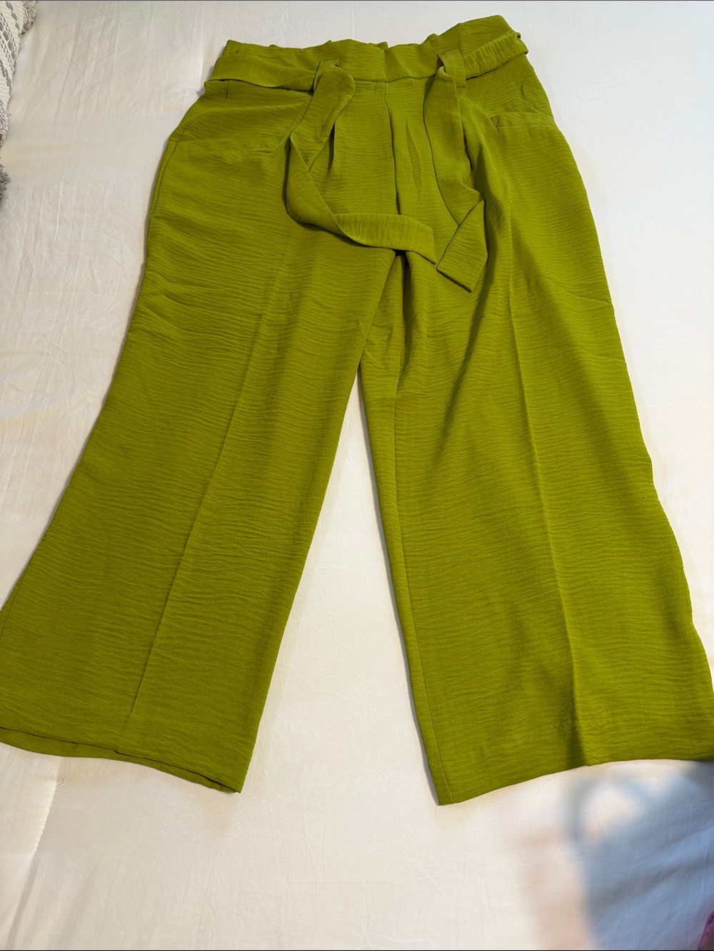 Jules & Leopold Lime Green Wide-Leg Paperbag Pants
